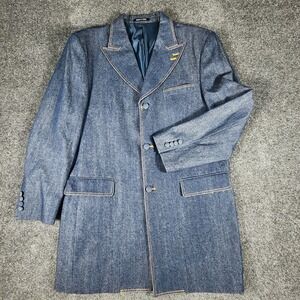 MILANO MODA Denim‎ Coat Jacket Blazer Military Blue Men's Size 40R Casual